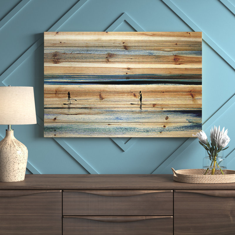 «Surfboard Paddling» par Parvez Taj, reproduction sur bois, H 12 po x l 18 po x p 1,5 po
