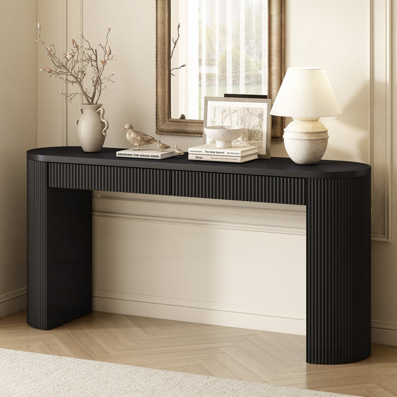 Console Table with Vertical Striped Design,Sled, Black