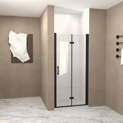 Bifold Shower Door, 1/4"(6Mm) Tempered Glass, Aluminum Frame, Explosion Proof Film