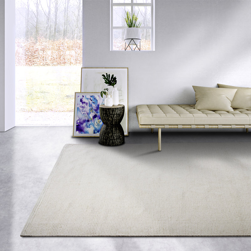 Hand Loomed Linen White Rug, Rectangular 160cm x 230cm