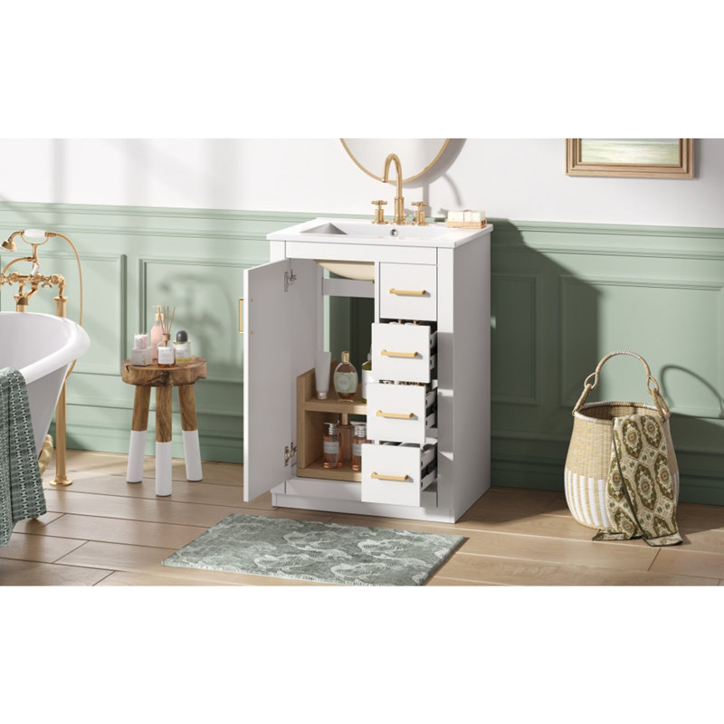 24" Bathroom Vanity with Integrated Ceramic Sink, White