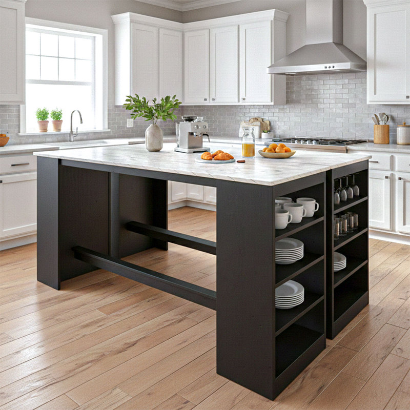 Winthrop 59'' W Multi-Use Kitchen Island Counter Height Table With Storage, Black