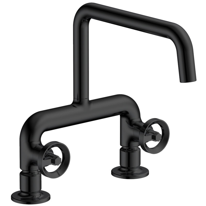 Double Handle 2-Holes Deck Mount Modern Standard Kitchen Faucet, Matte Black