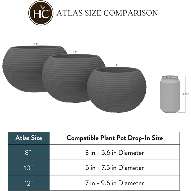 The  10 Inch Atlas Sphere Planter, Round Plastic Plant Pot, Blue, Purple, 11" H x 10.3" W x 9.3" D
