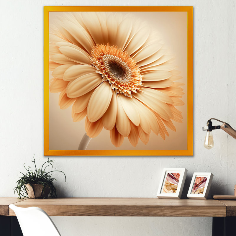 " Orange Gerbera Flower IV ", Gold Picture Framed Canvas, 30" H x 30" W x 1" D