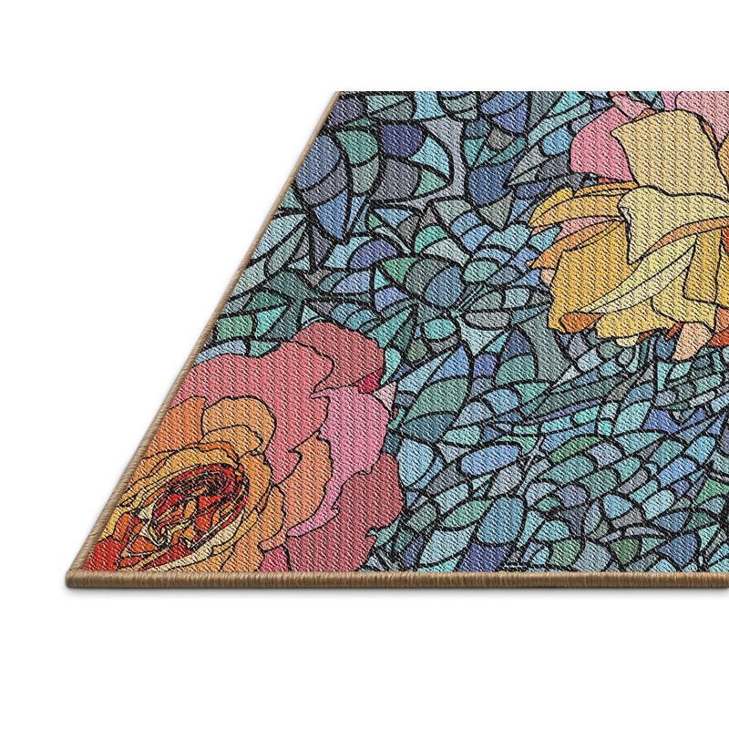 Tapis bleu / brun Power Loom, Rectangle 5 pi x 7 pi