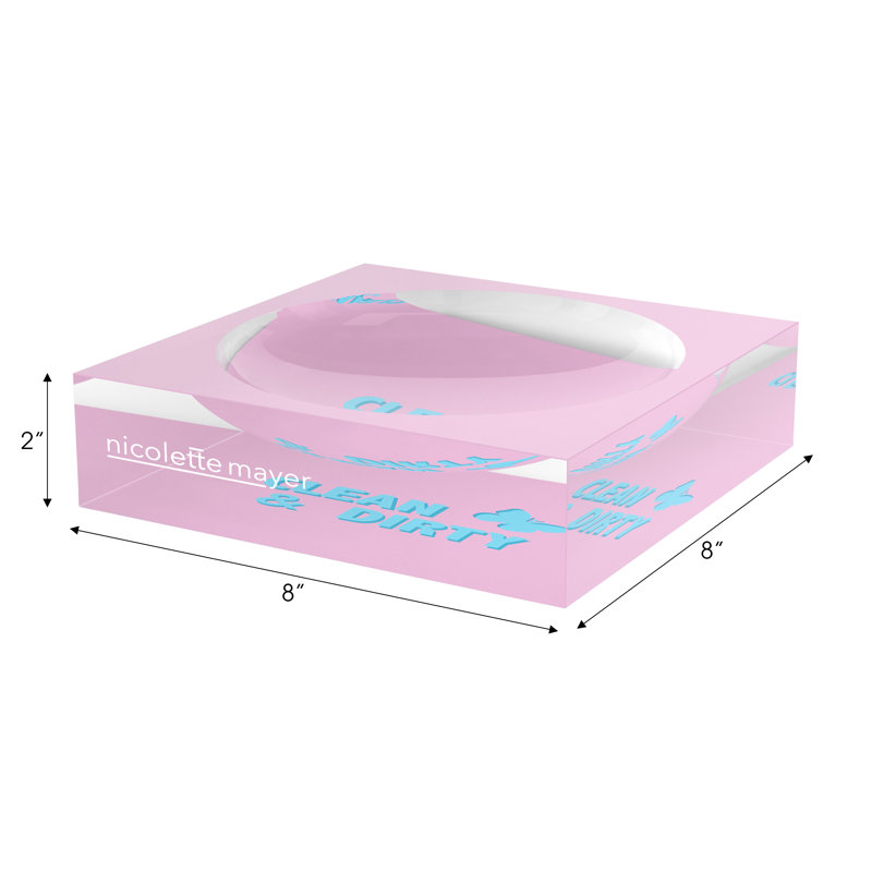 Decorative Tray, 8"W x 8"D x 2"H, Pale Pink Blue