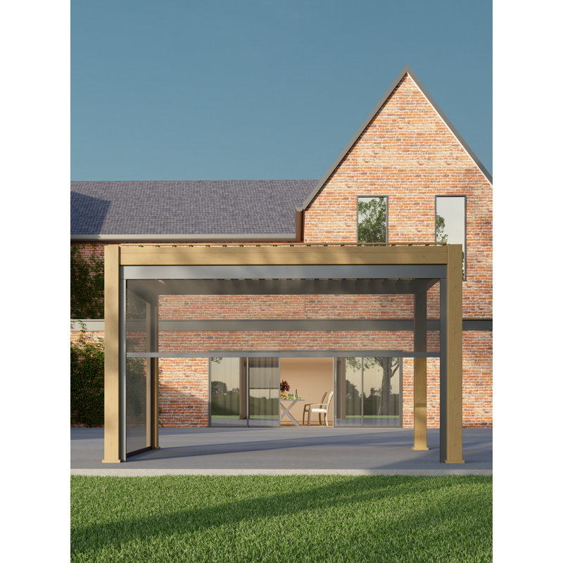Saturn 2.5m x 4m Aluminium Wood Effect Pergola with Accessories, Yes
