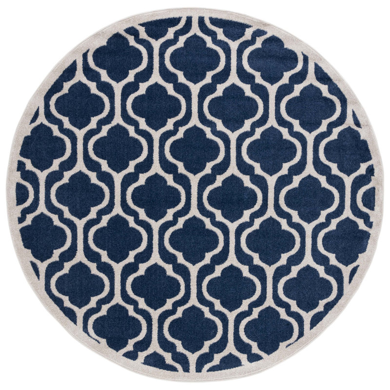 Ammundsen Geometric Navy/Beige Area Rug, Round 7'
