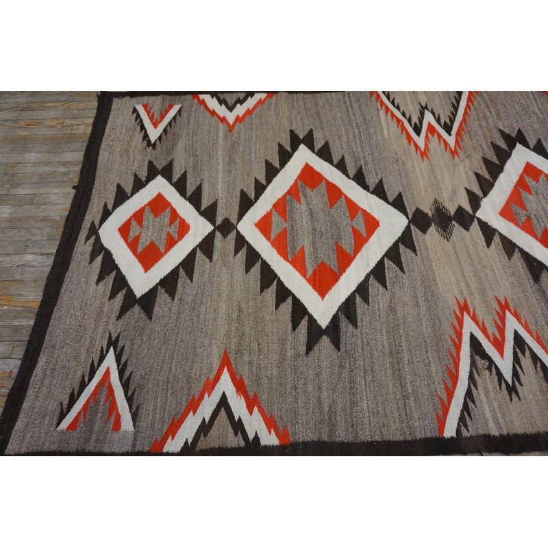 Antique Flat Woven Native American Navajo Hallway Runner Wool Green Rug