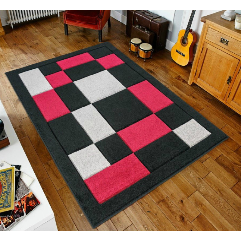 Havana Geometric Black Red Large Rugs – Modern Living Room Carpet, Bedroom & Hallway Runner | Soft, Non-Shedding, Stain Resistant Floor Mat