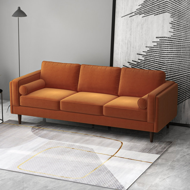 Audrei 86'' Velvet Square Arm Sofa, Orange Velvet