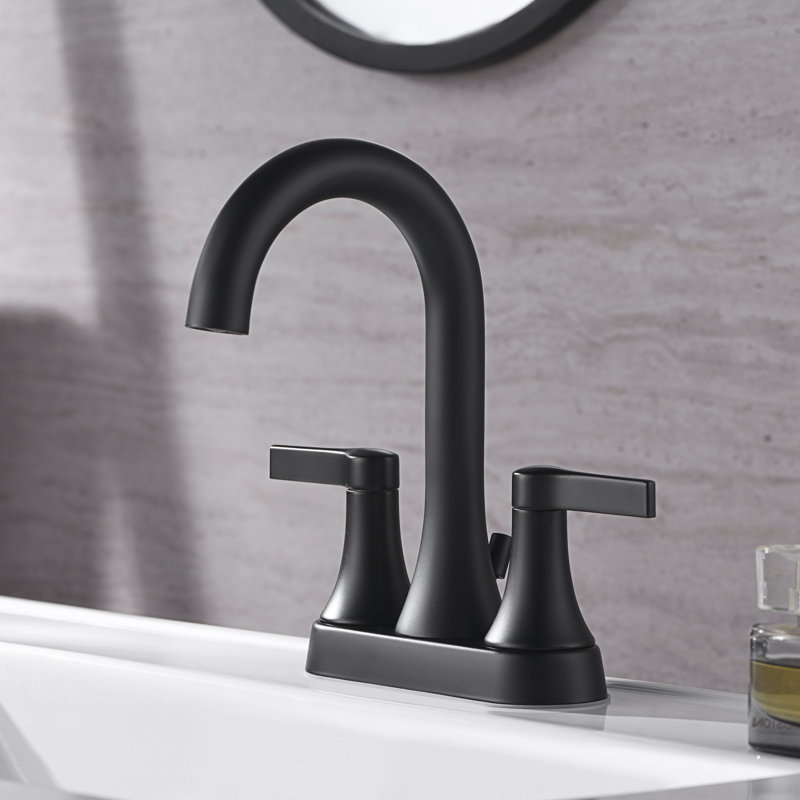Davvid Two-Handle Centerset Bathroom Faucet with Drain Assembly - Matte Black, Matte Black
