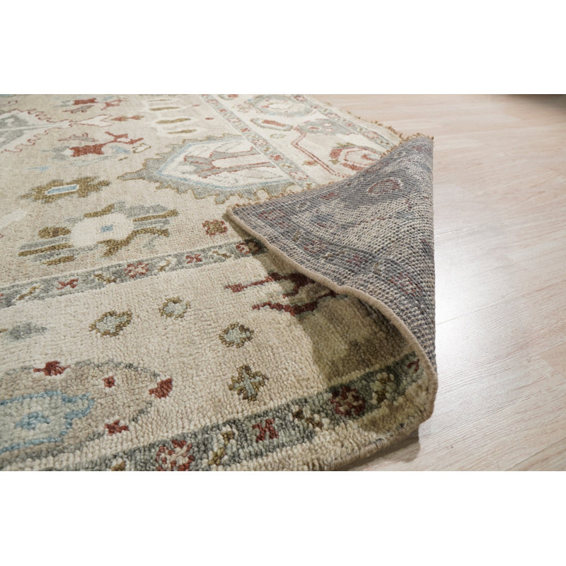 Tapis polyvalent en laine noué à la main ivoire Oushak