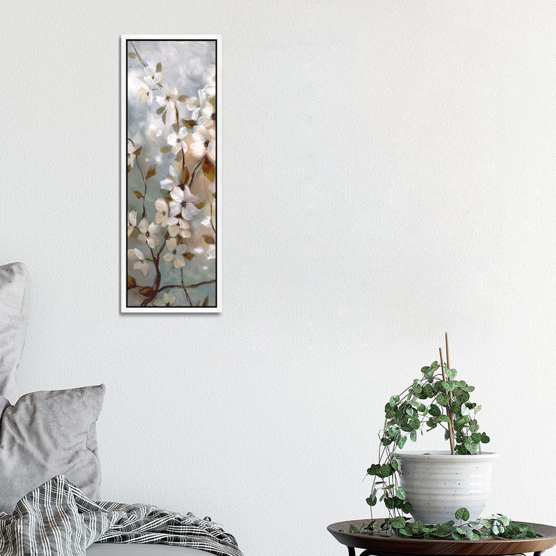 Blossoms Of Spring I by Nan - Panoramic Painting on Canvas, 30.48 cm H x 91.44 cm W, White Framed