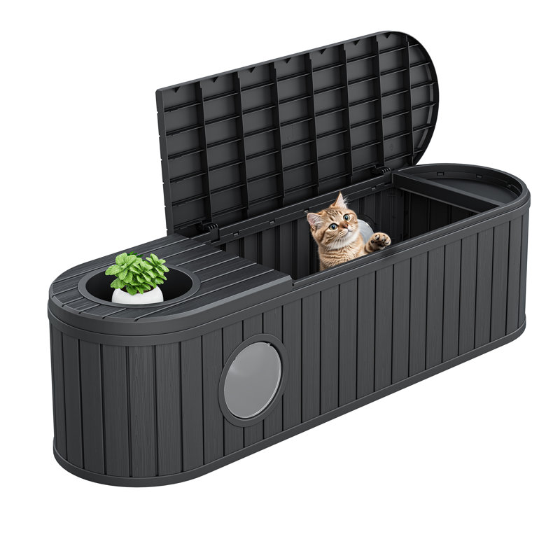 Enceinte de litière pour chat avec chat, litière cachée avec porte ronde relevable, Noir