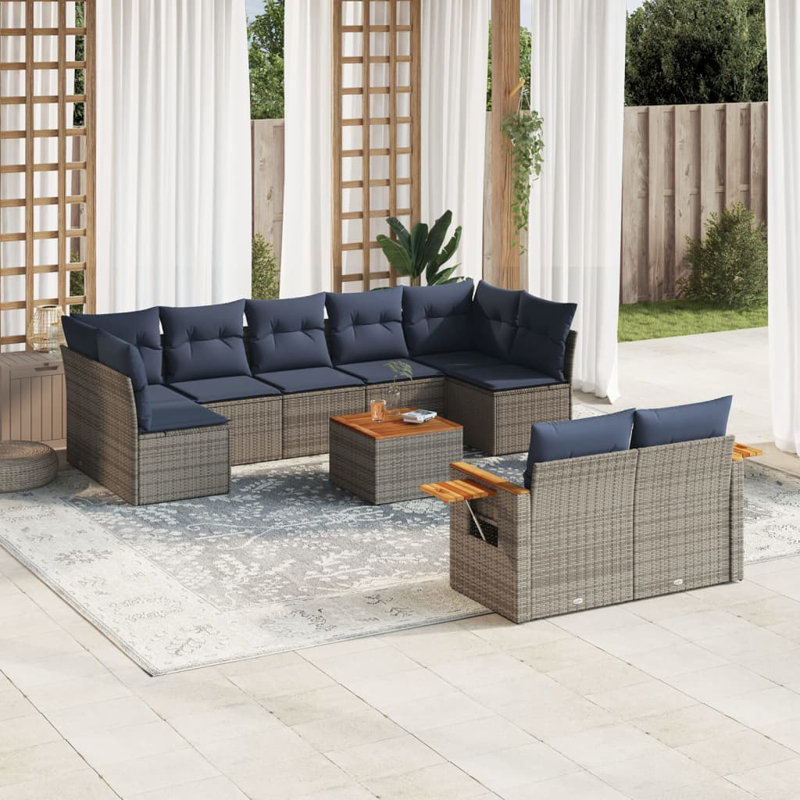  10 Piece Patio Sofa Set With Cushions Grey Poly Rattan (US Only)