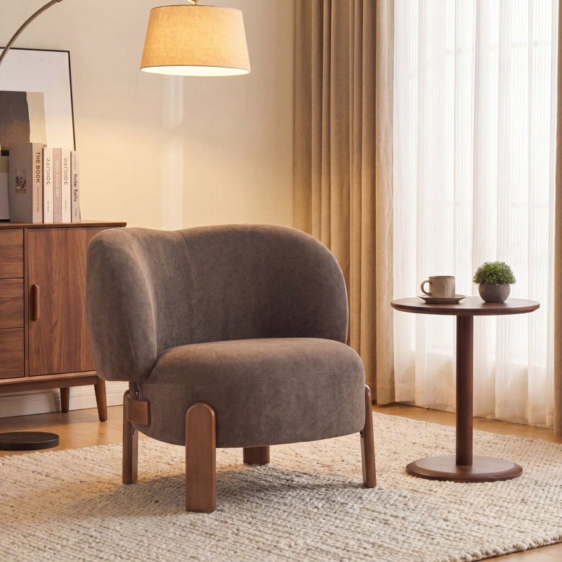 Harr Mid-Century Modern Wingback Upholstered Accent Chair, Dark Brown