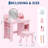 Kids Vanity Desk Set with Lighted Mirror, Wooden Princess Makeup Table with Bookshelf, Drawer, Open Shelves & Stool, Storage Furniture for Girls' Bedroom or Playroom-790241966
