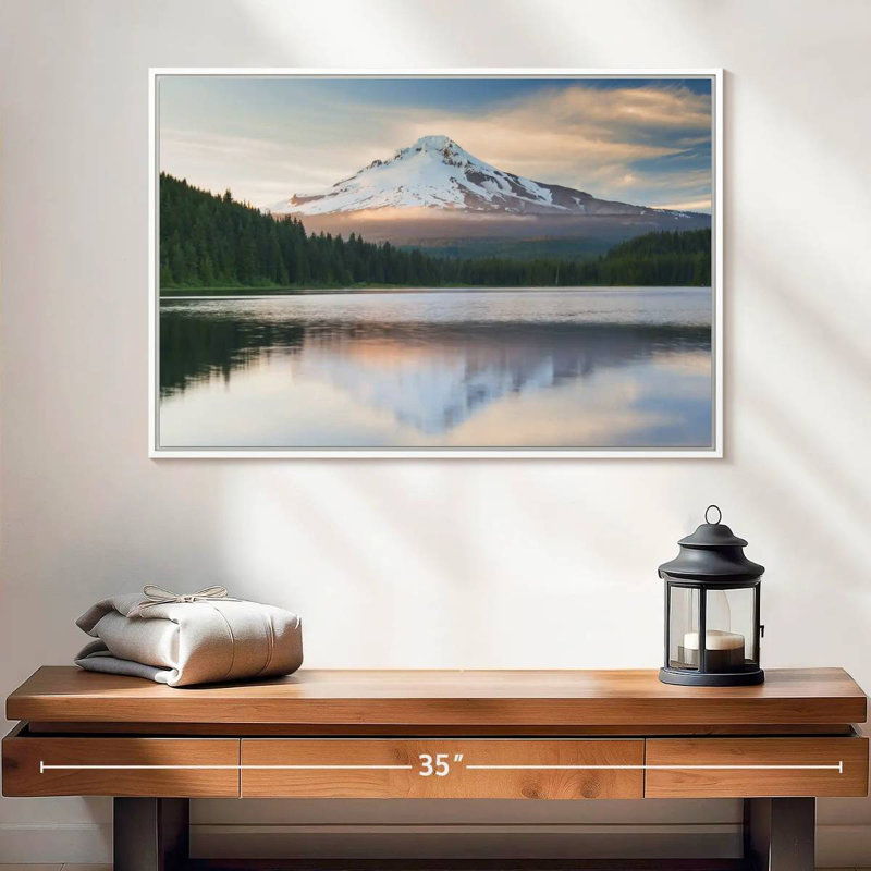 Mount Hood Panorama, Floating Frame White, 25" X 17"