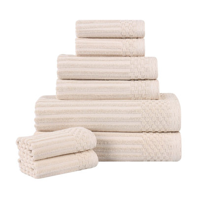 8-Piece Checkered Border Cotton Towel Set