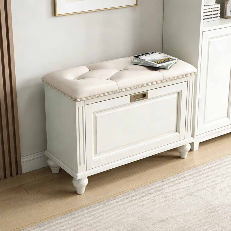 Banc de rangement à chaussures de style américain, H 19,69 po x l 26,77 po x P 11,81 po, Blanc