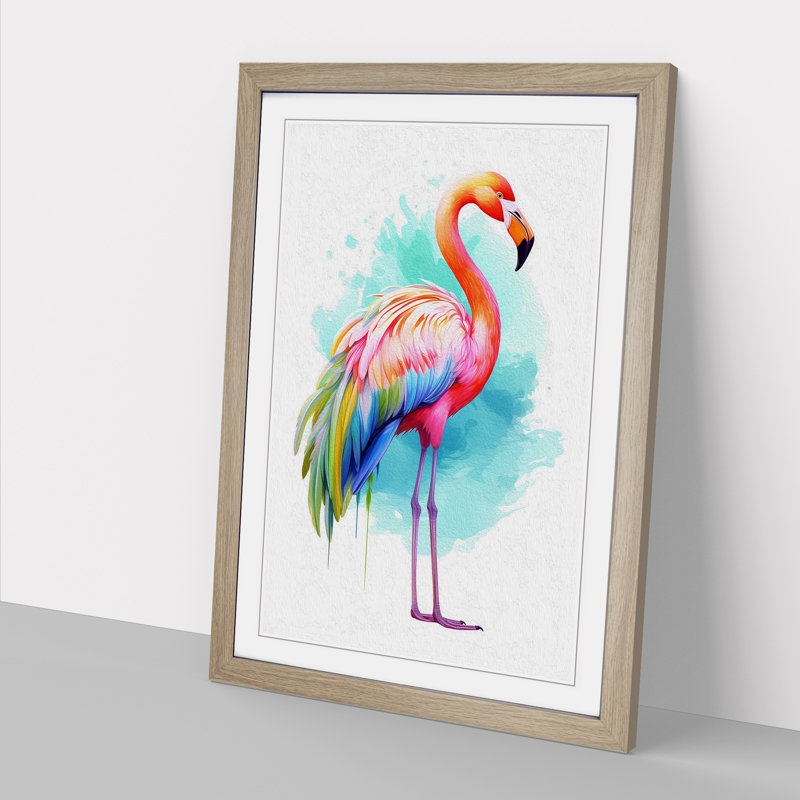 Flamingo Line No.4 Framed Print, 64cm H x 46cm W x 2cm D, Oak