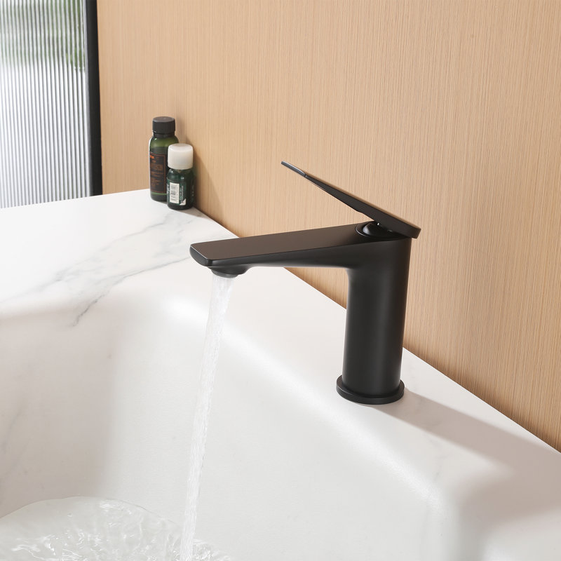 Solid Brass Single Hole Single Handle Bathroom Sink Faucet, Matte Black