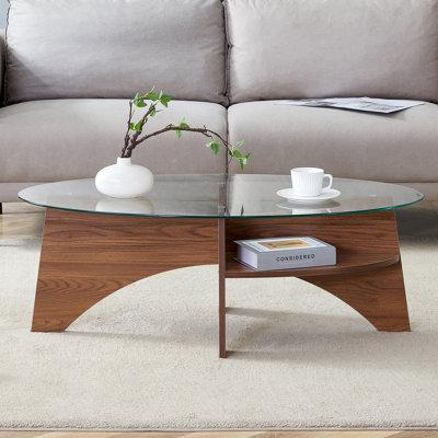 Oval Tempered Glass Coffee Table - 41.3"x23.6"