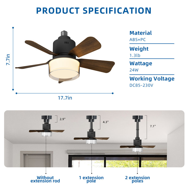 Ampoule à DEL à intensité variable de 60 watts avec température de couleur sélectionnable, lumière de ventilateur de douille avec télécommande, base E26 / moyenne (standard) (paquet de 1)