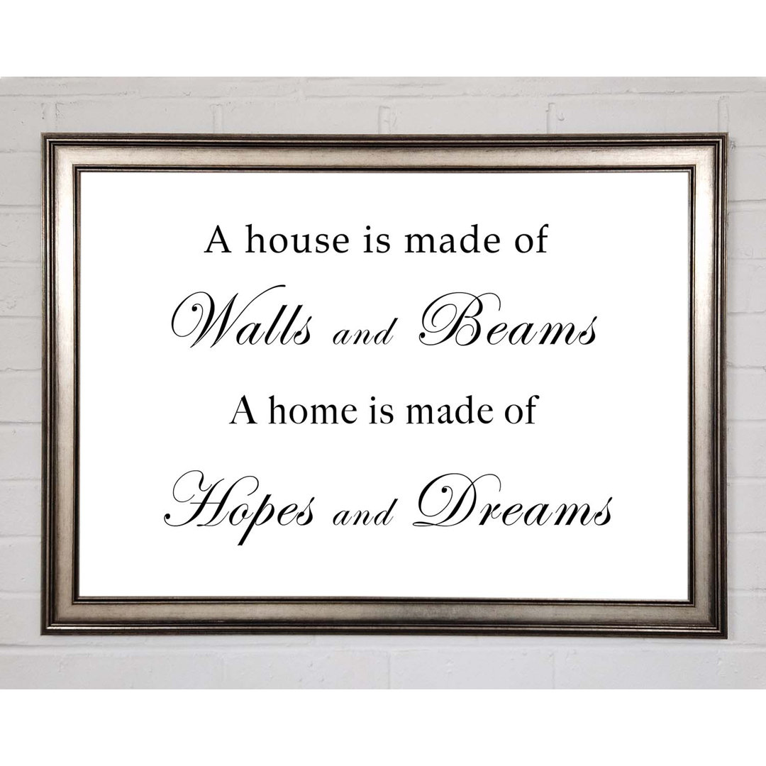 Gerahmtes Poster Home Quote Walls N Beams Hopes N Dreams White