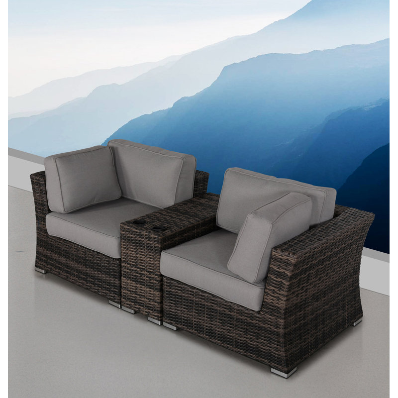 Ensemble de conversation pour 2 personnes avec coussins Wapper, Brun