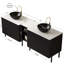 Ensemble de meuble-lavabo double autoportant 72 po avec lavabo TURIO, 2 armoires de rangement rayées 30 po + 2 tablettes ouvertes amovibles, 2 vasques noires en pierre avec comptoir blanc Carrara, noir-222274905