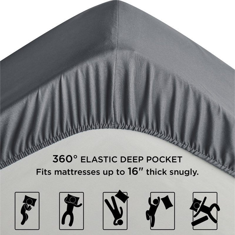 Drap-housse avec poche profonde de 16 pouces, Drap-housse de taille double, Gris