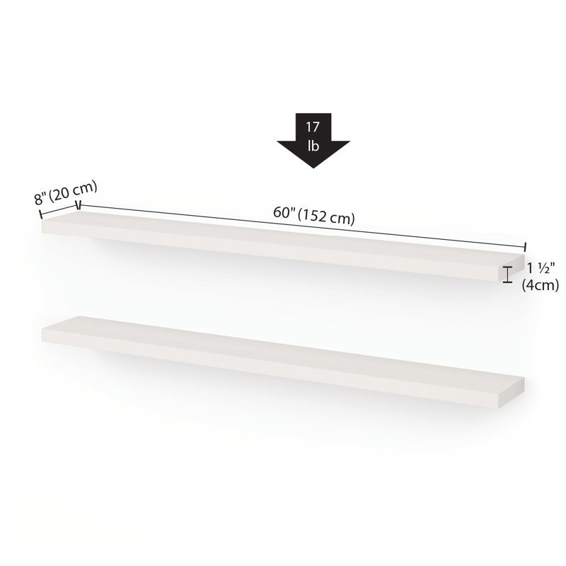 Miami 60" W x 8" D Floating Shelves Set with Invisible Wall Mount Brackets, White