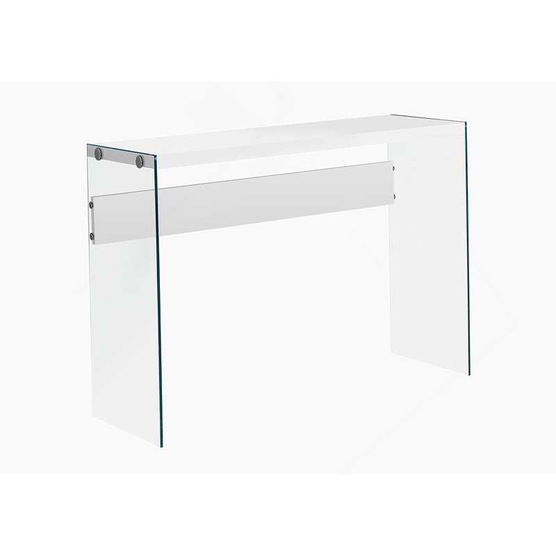Table d'appoint, console, vestibule, étroit, canapé, stratifié blanc brillant, verre trempé transparent