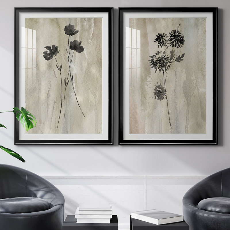 «Sumi-E Silhouette III», ensemble de 2 reproductions d'art, Impression encadrée avec passe-partout, H 22,5 po x l 61 po