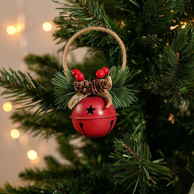 Décoration de Noël classique en forme de cloche à suspendre, ornée de pommes de pin et de baies rouges, 1 pièce