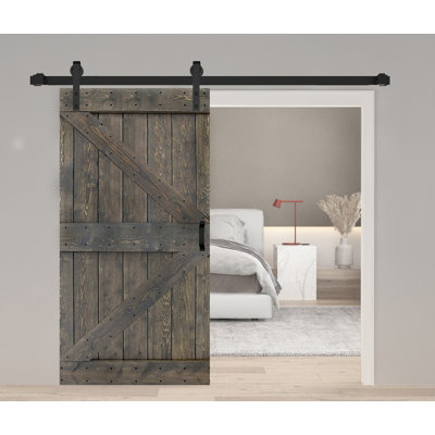 K Style Solid Wood Sliding Barn Door with Hardware Kit- Assembly Needed