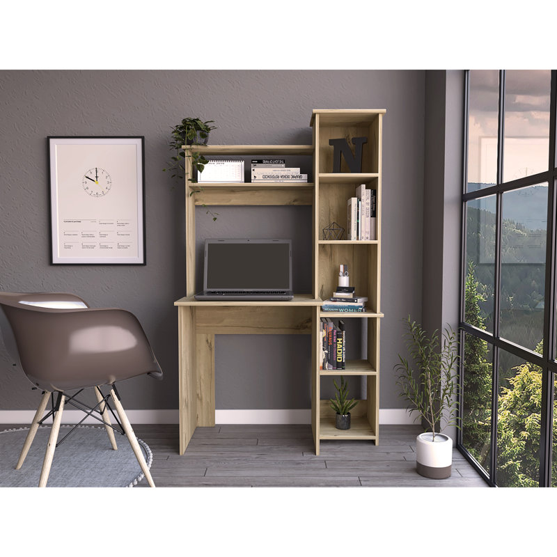 Bureau d'écriture Versalles, deux tablettes supérieures, cinq casiers, Light Oak