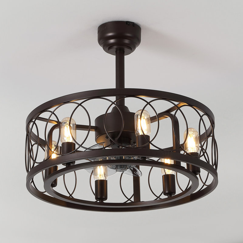 Celeste 21.6" 6-Light Industrial Farmhouse 6-Speed Metal Mobile-App/Remote-Controlled Caged LED Ceiling Fan