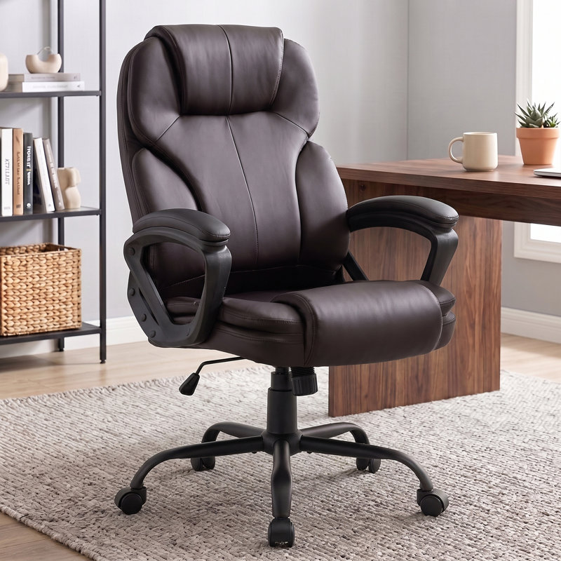 Fauteuil de bureau de direction grande taille, assise extra-large et profonde, revêtement en cuir PU rembourré de 16 cm d'épaisseur, dossier haut inclinable