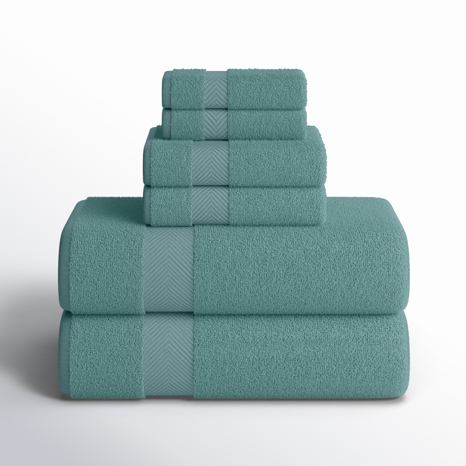 Hamachi 6-Piece Cotton Towel Set, Jade, 6 Piece Towel Set