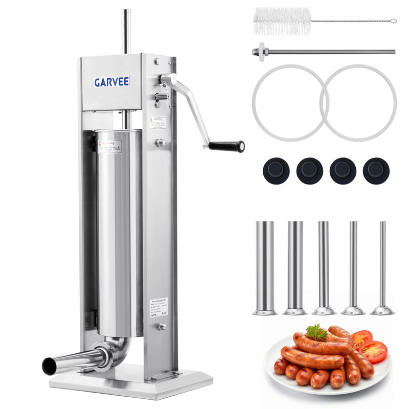 Stuffer à saucisse manuel 15LB / 7L, machine en acier inoxydable 304 avec 2 vitesses, 5 tubes, ensemble de nettoyage pour la maison, commercial