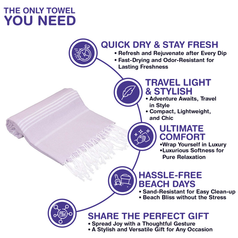 Ensemble de 6 serviettes pour lit de plage en coton turc Alize, Lilas