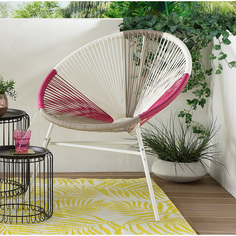 Broseley Wicker Outdoor Lounge Chair, White/Pink