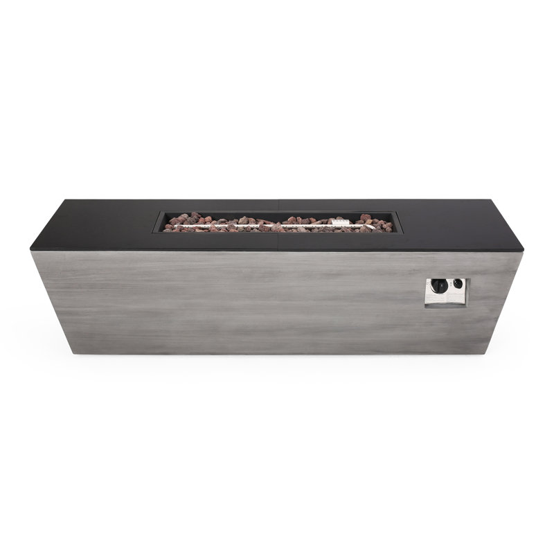 56" Rectangle Fireplace, 50000 Firepower Feature, Ceramic Decoration, No Assembly, Propane Gas, Black & Gray Rectangular Fire Pit, Heating Function Enhancement, Propane, +