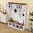 Entryway Hall Tree with Bench, 4 Cabinets, Open Compartments and 4 Hooks-129518321