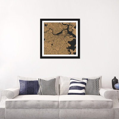 « boston urban routes map », impression carrée sur toile tendue