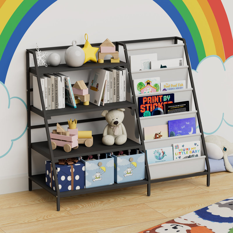80cm H x 90cm W Metal Bookcase, Black/White